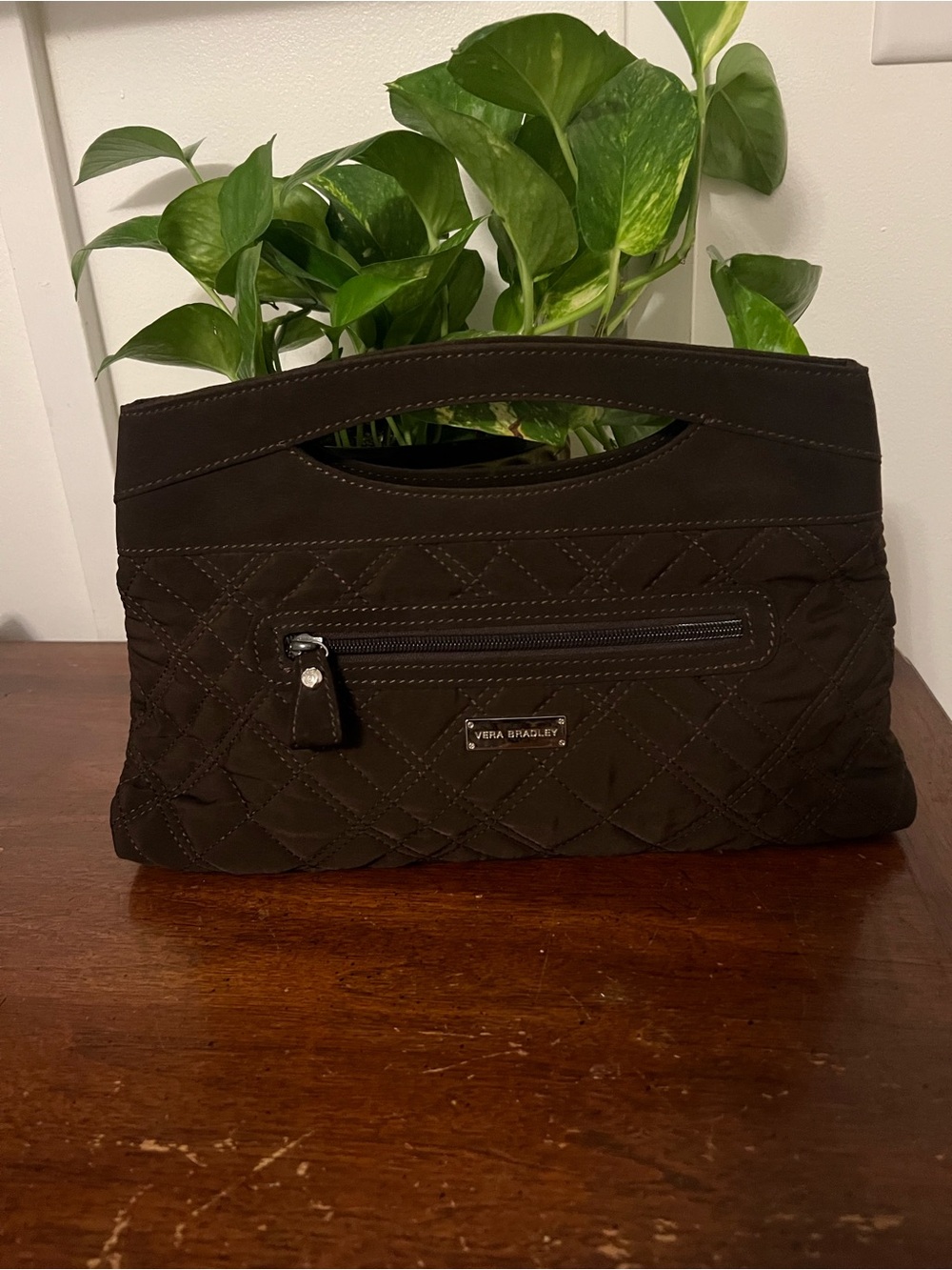 Vera Bradley Black Quilted Brown zebra lining inside Clutch